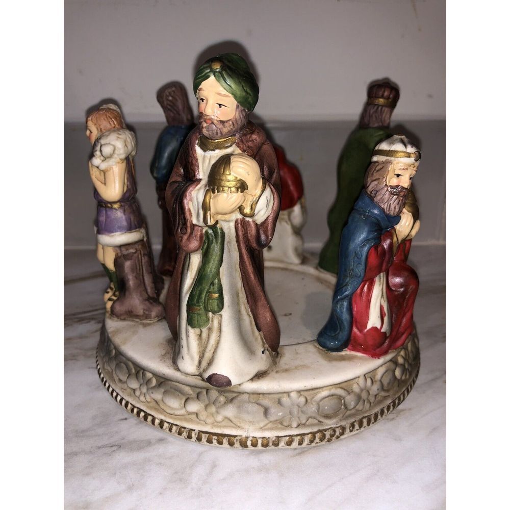 Christmas Nativity Scene Ceramic Pillar Candle‎ Holder Vintage Rare!